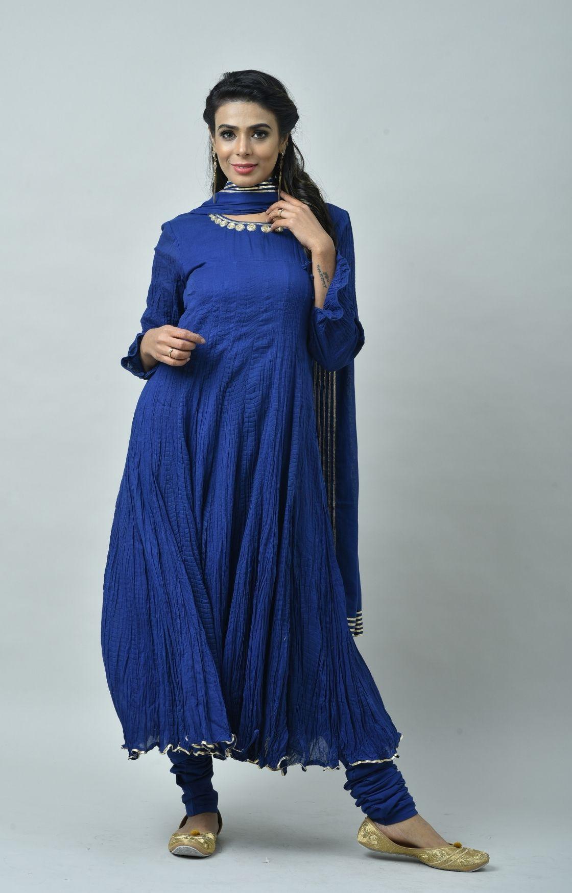 Royal Blue Tie Dye Crinkled Kurta Set