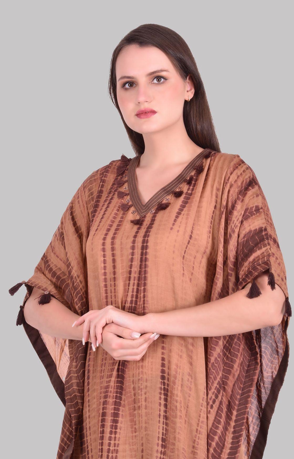 Tan Brown Tie Dye Kaftan Set