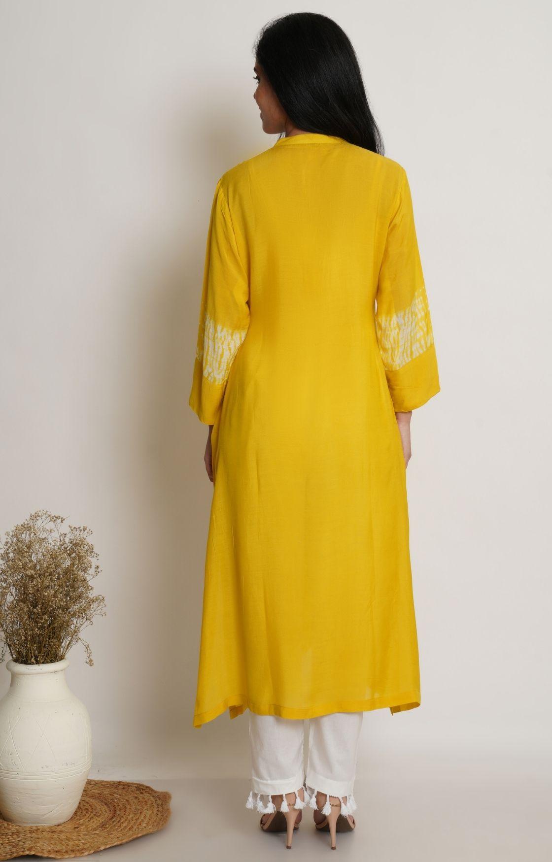 Yellow Shibori Yoke Kurta Set