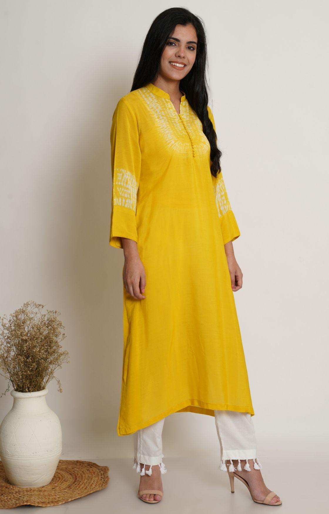 Yellow Shibori Yoke Kurta Set