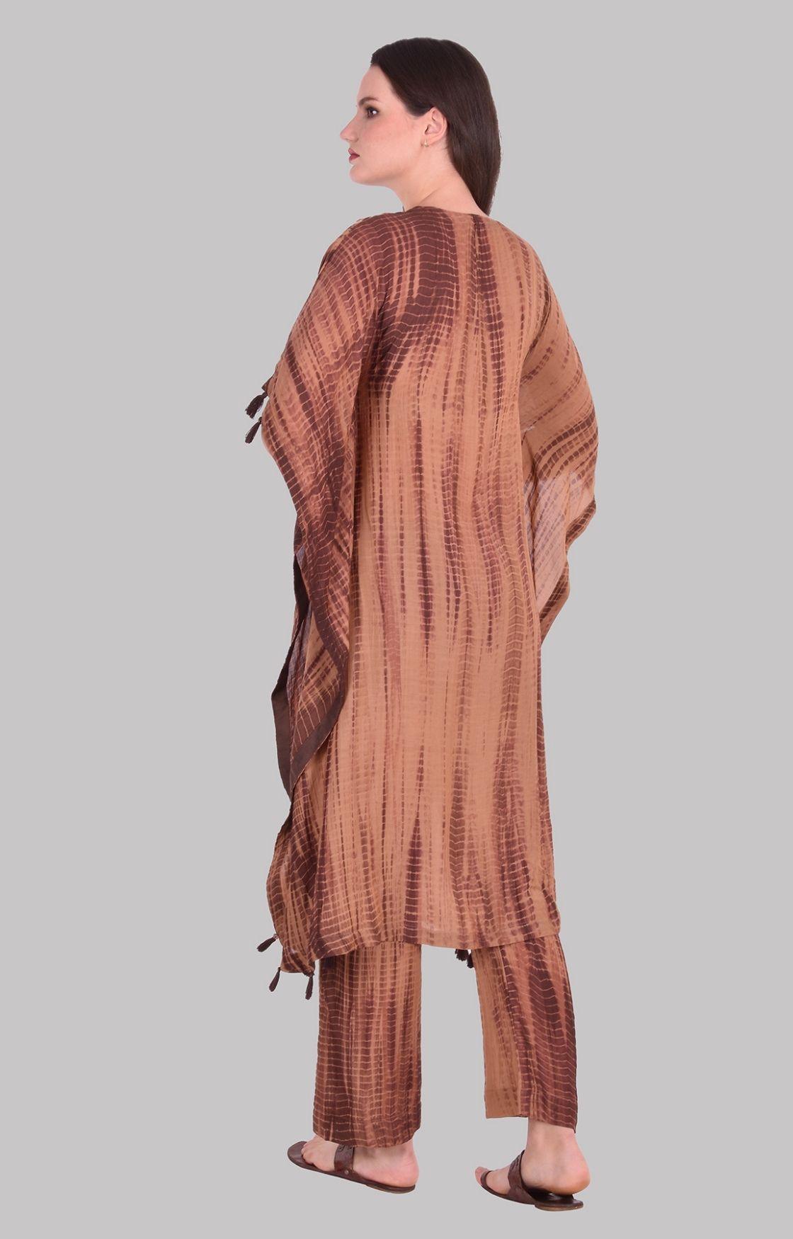 Tan Brown Tie Dye Kaftan Set