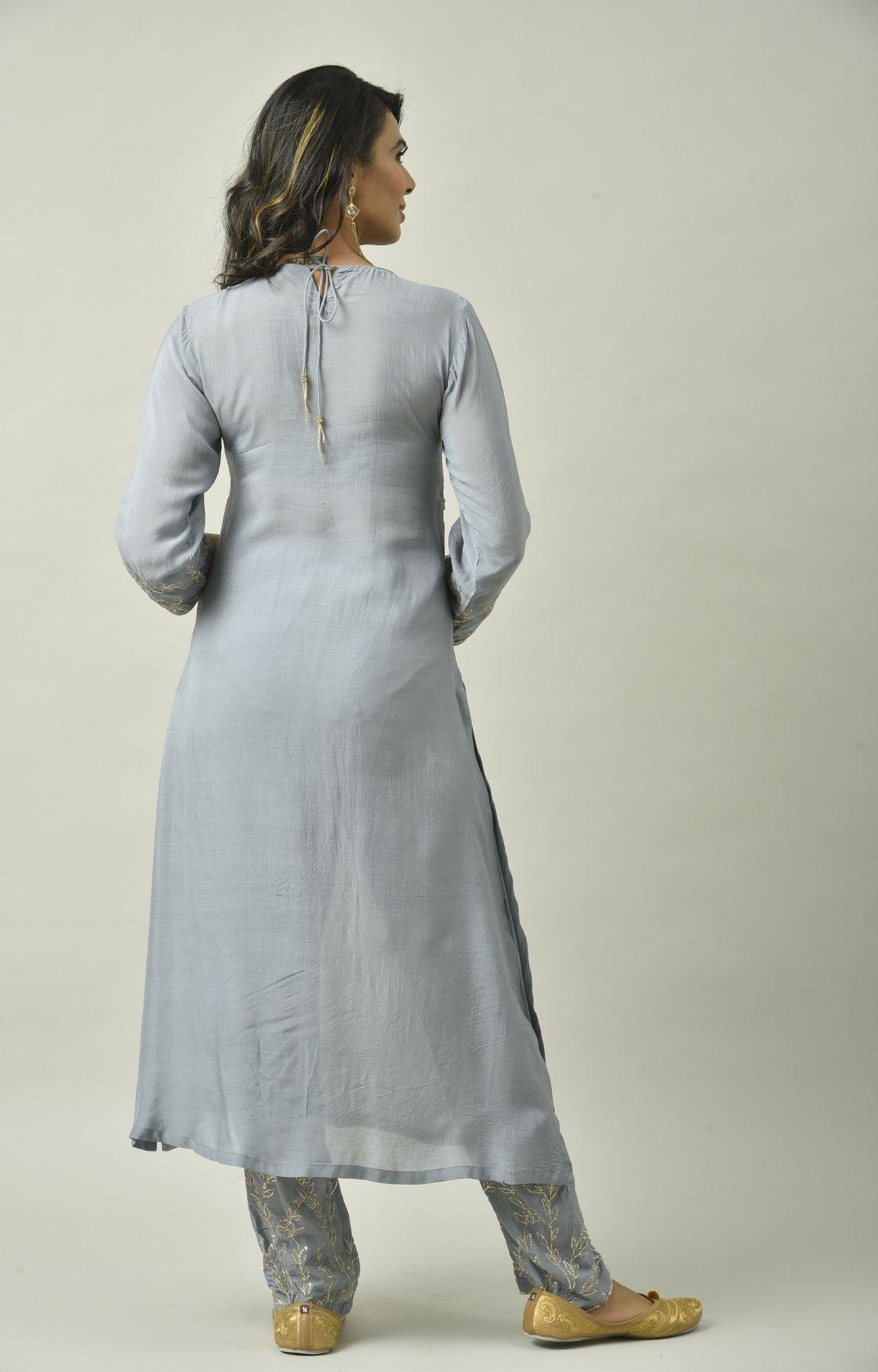 Grey Naksi Hand Embroidery Kurta Set