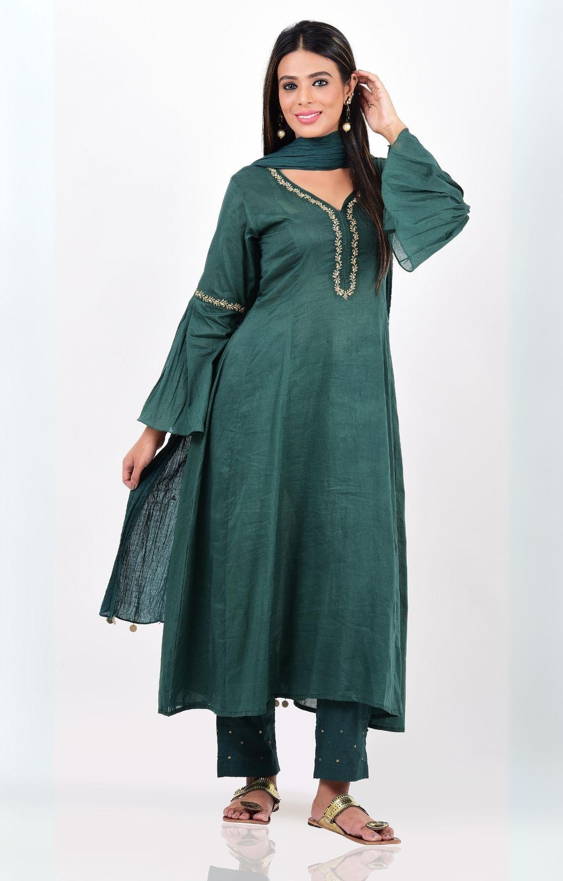 Teal Green Kalidar Kurta Set
