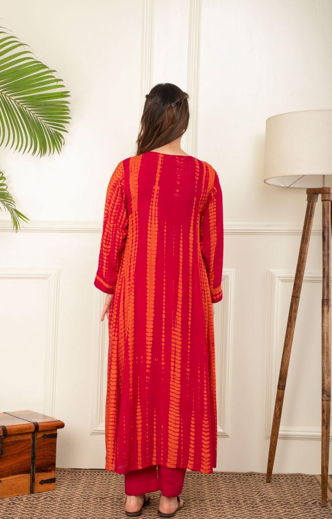 Orange And Pink Rope Tie Dye Kurta Set