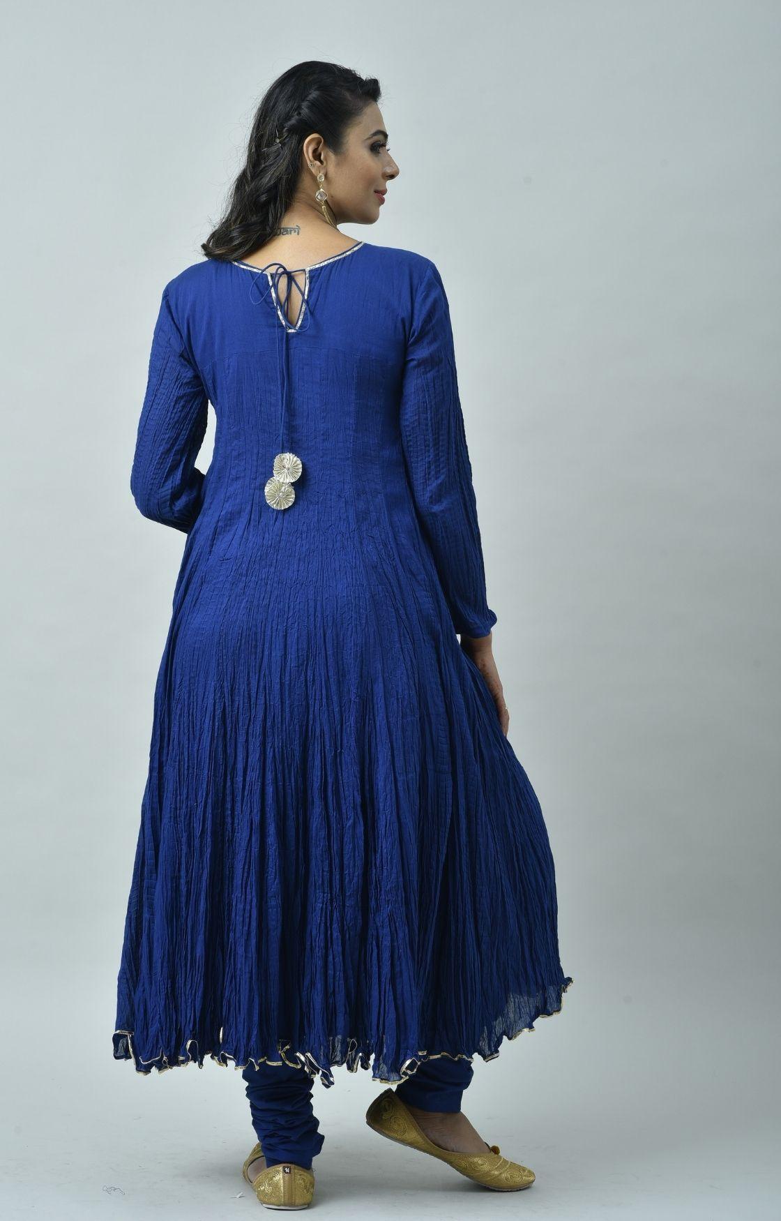 Royal Blue Tie Dye Crinkled Kurta Set