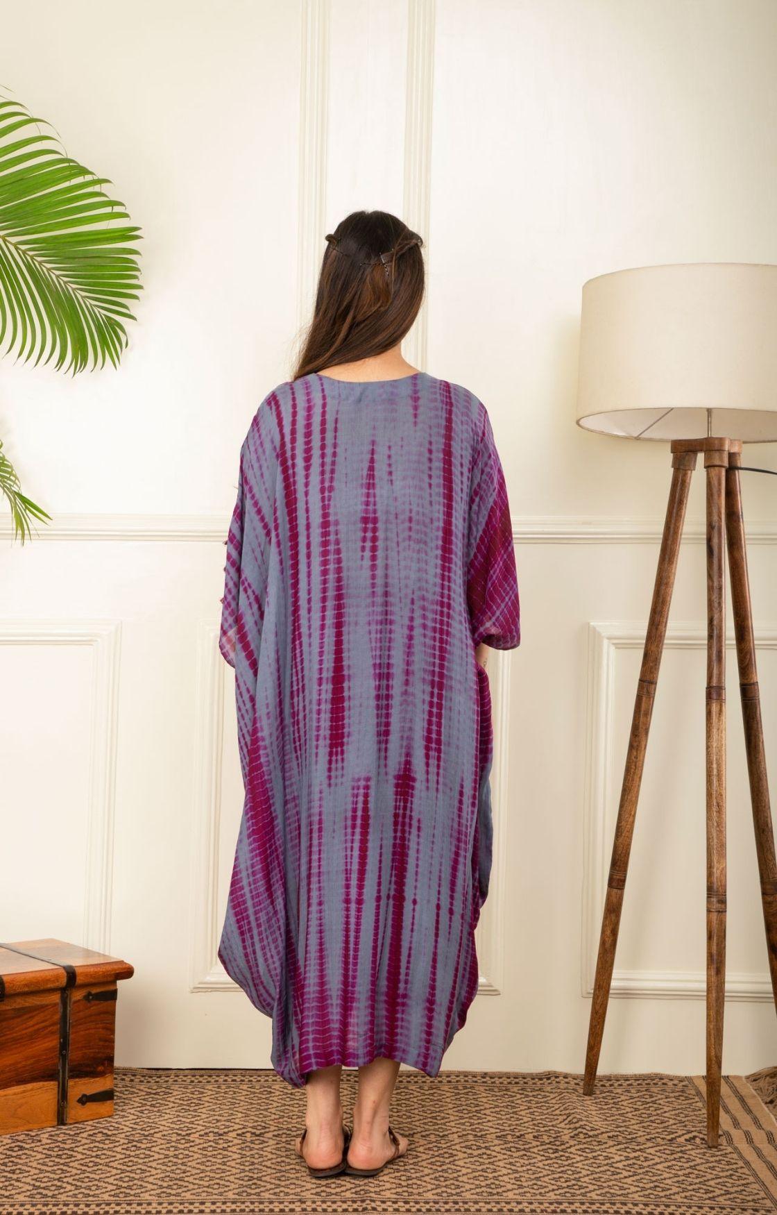 Wine and Grey Rope Tie Dye Cowl Kaftan