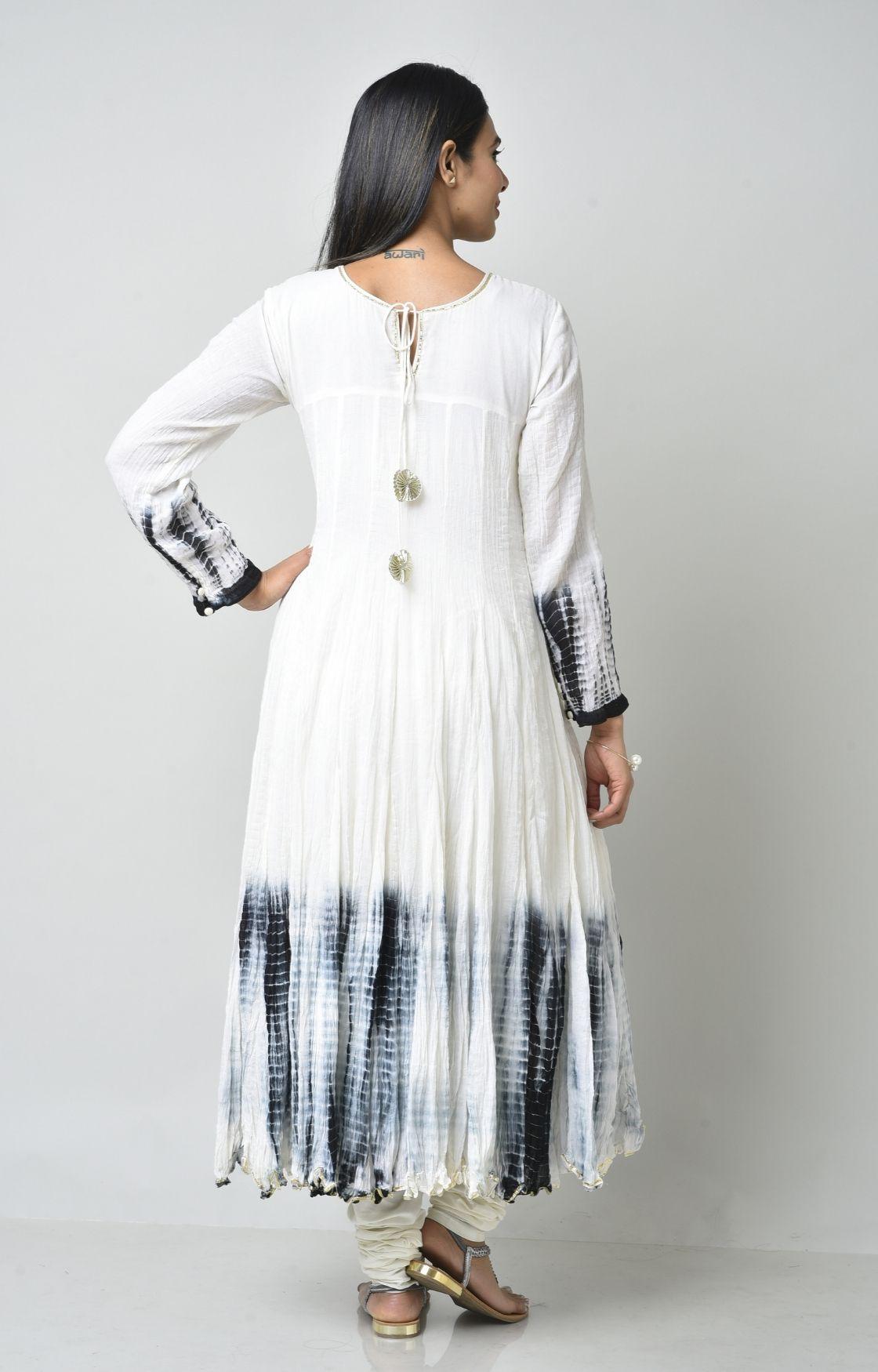 White Black Tie Dye Crinkled Kurta Set