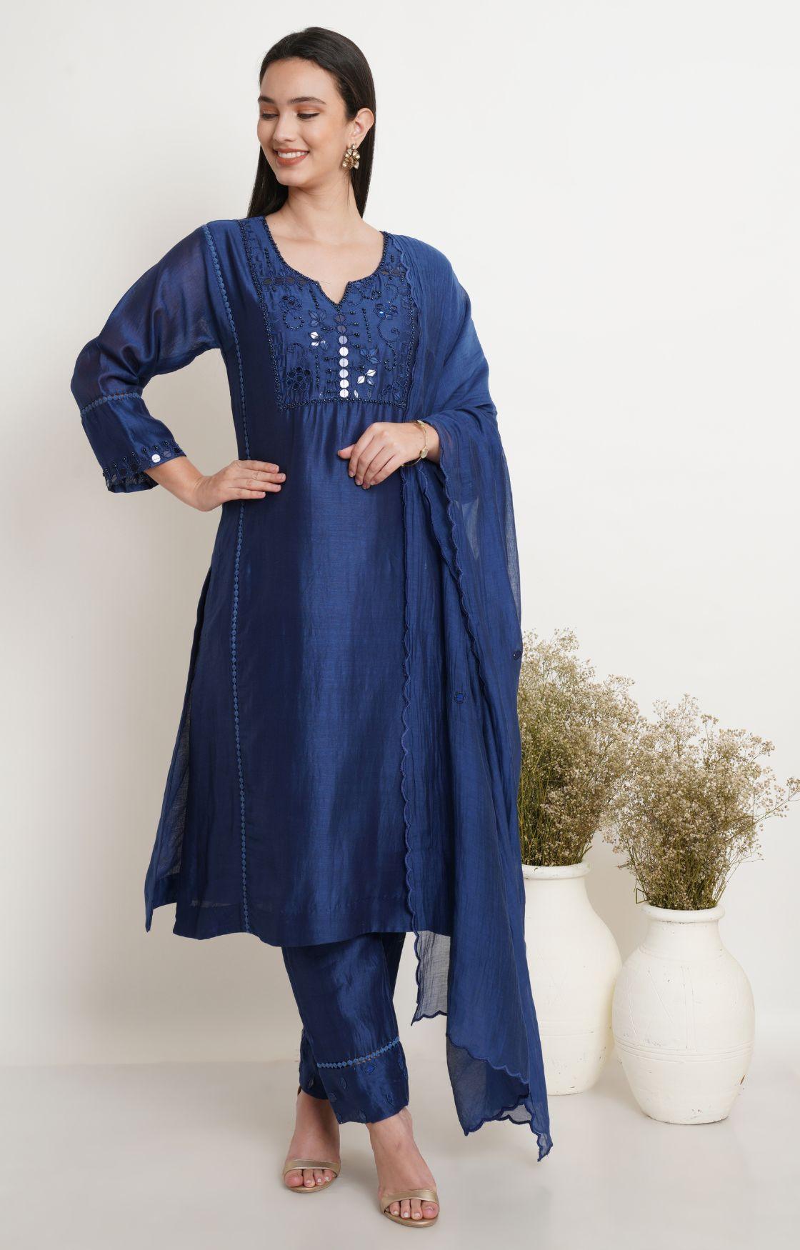 Blue Tonal Embroidery Kurta Set