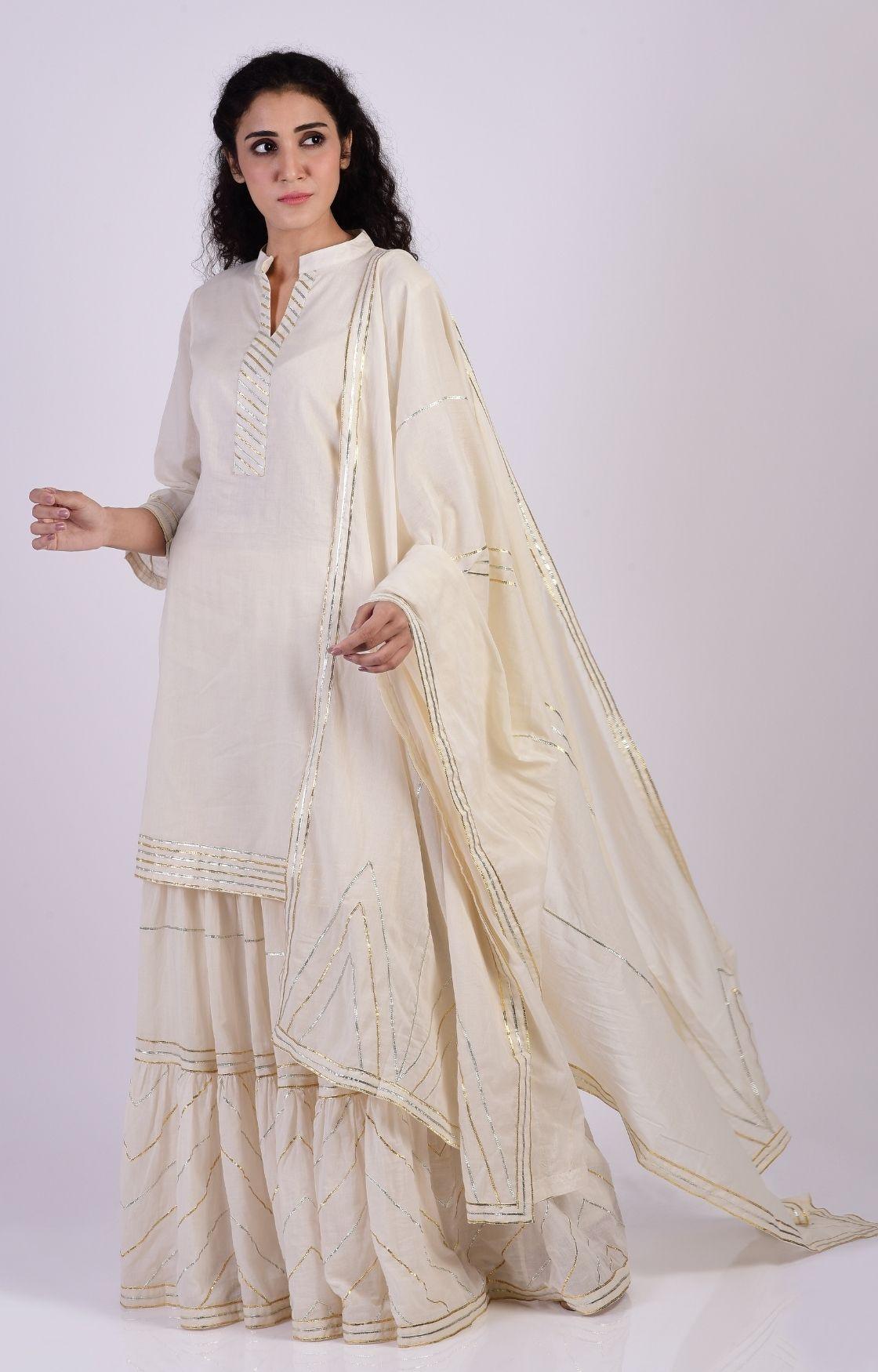 Off White Zig Zag Gota Sharara Set