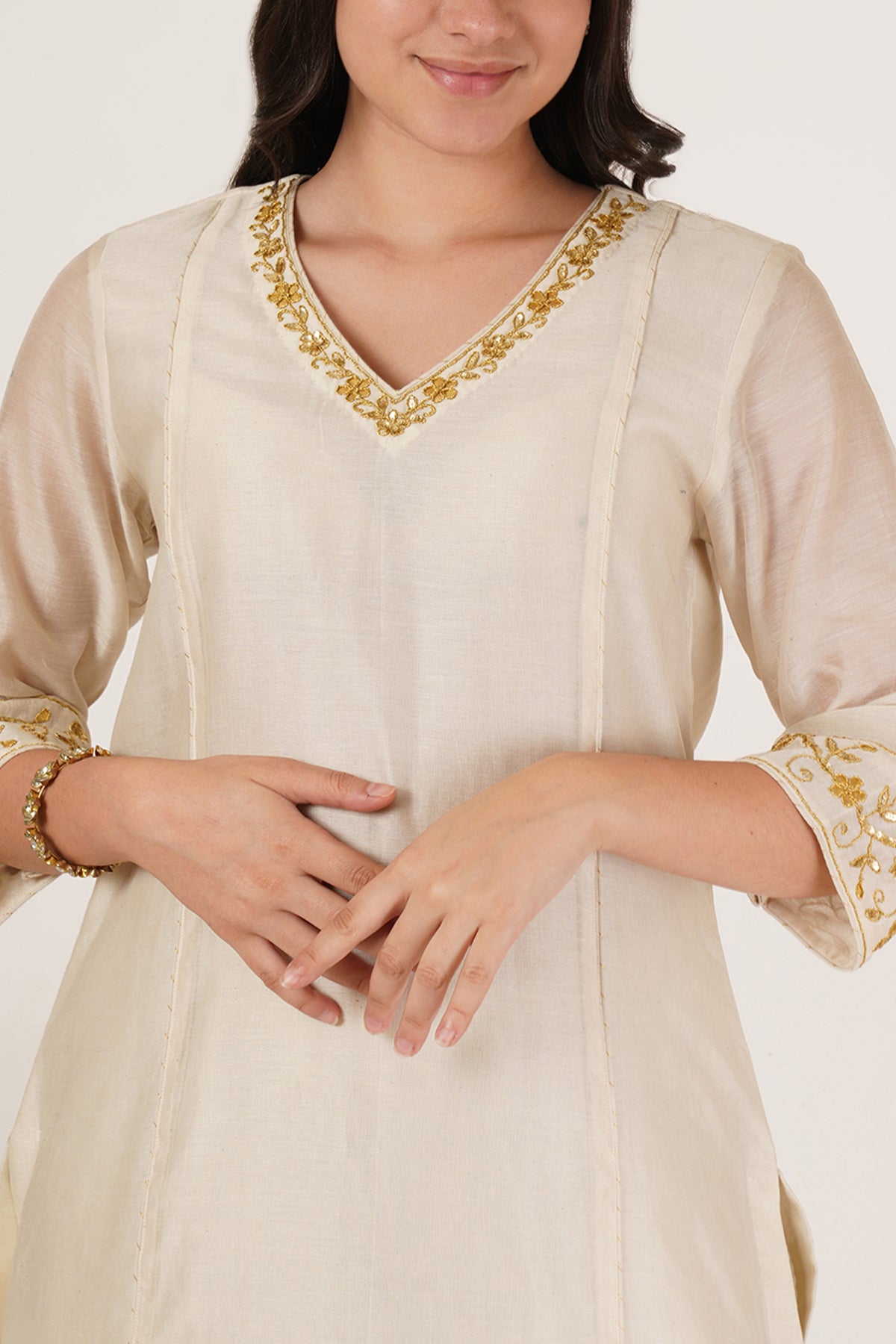 White chanderi kurta,sharara Set of 3