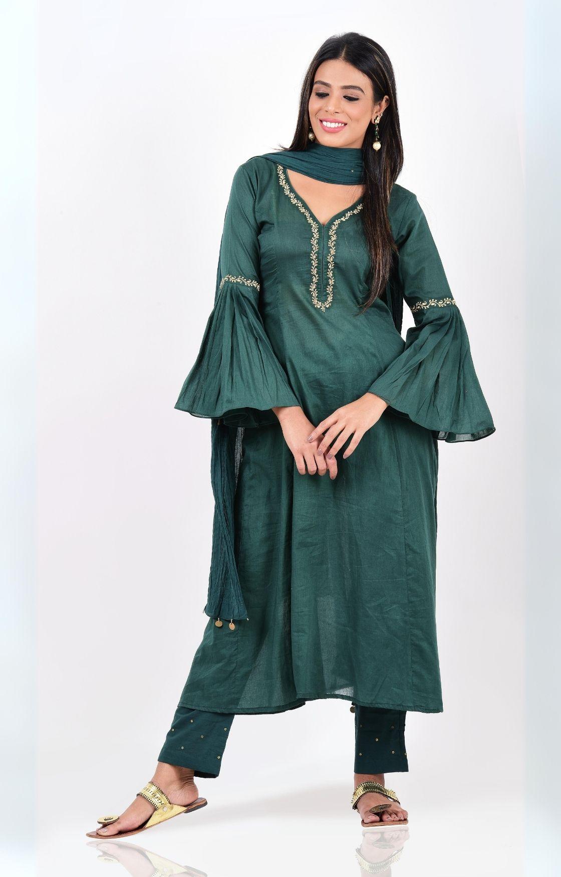 Teal Green Kalidar Kurta Set