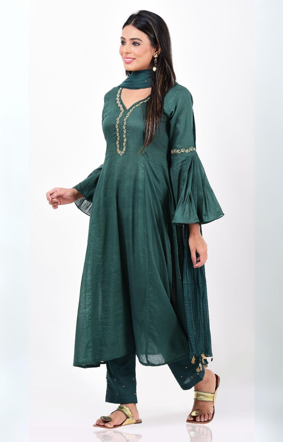 Teal Green Kalidar Kurta Set