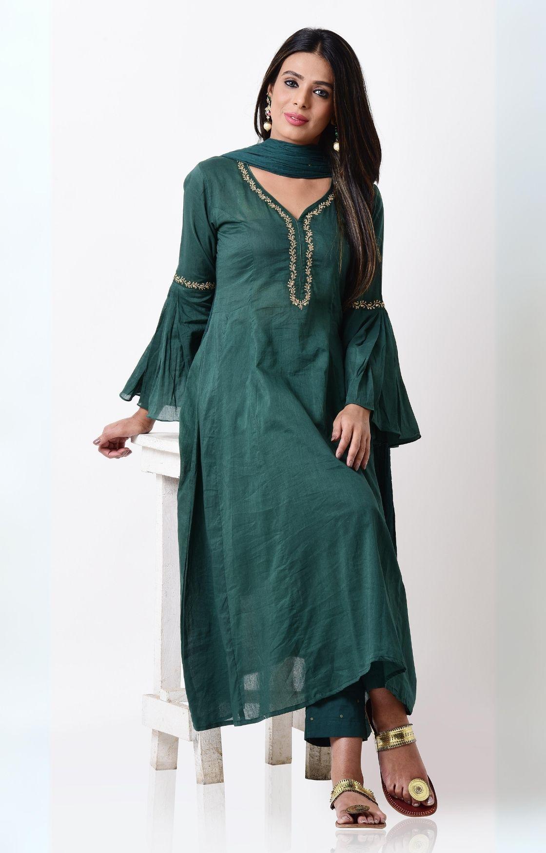 Teal Green Kalidar Kurta Set