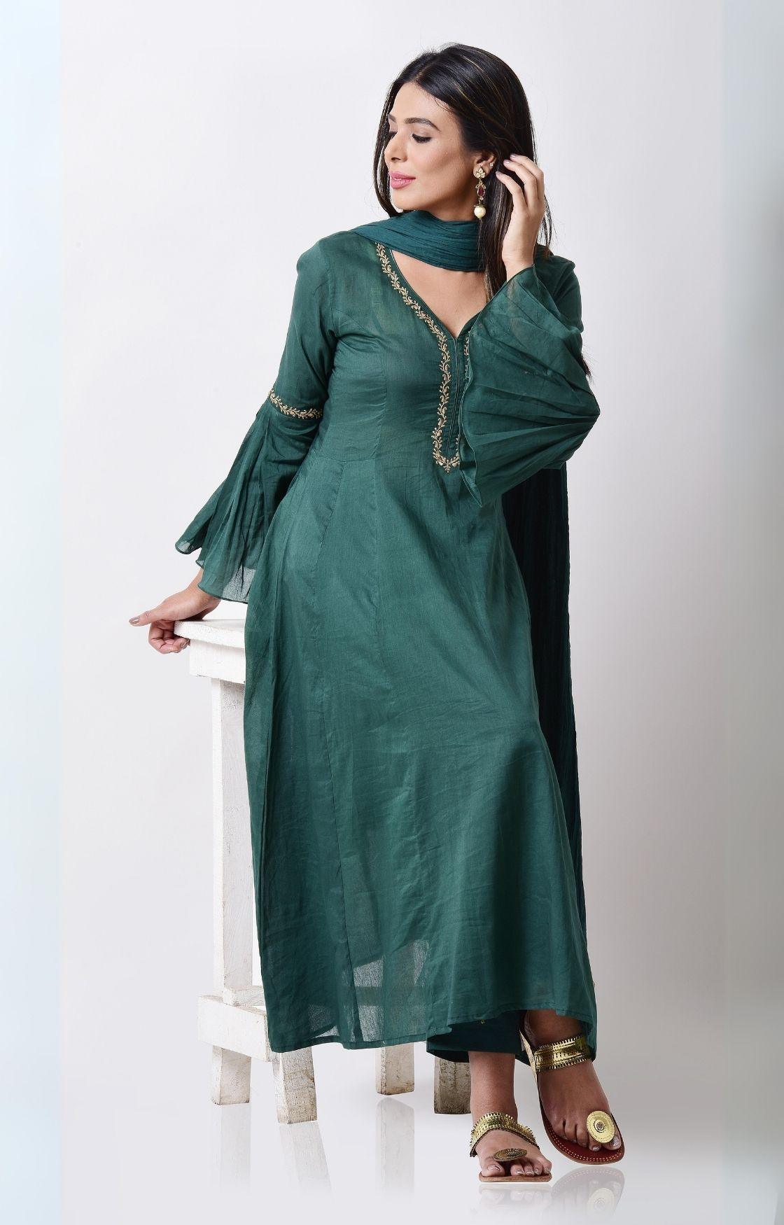 Teal Green Kalidar Kurta Set