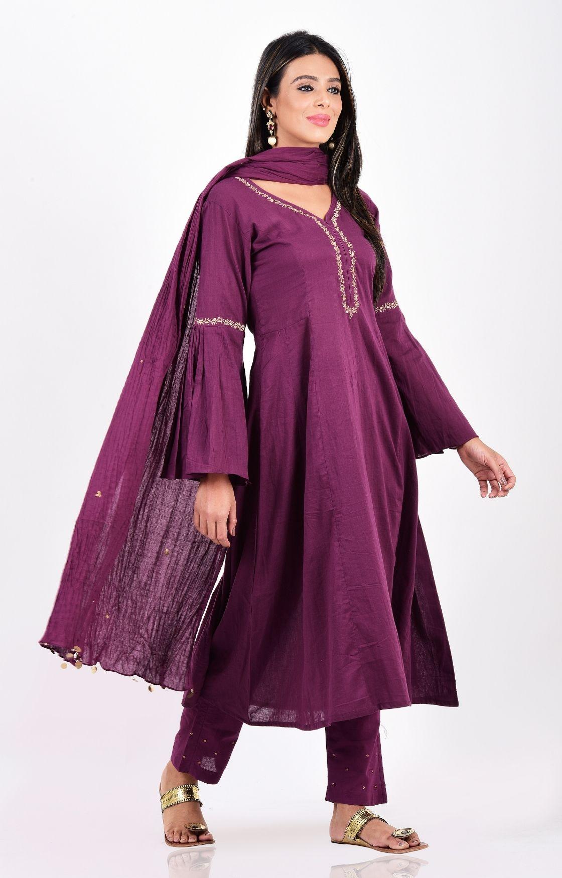 Purple Kalidar Kurta Set