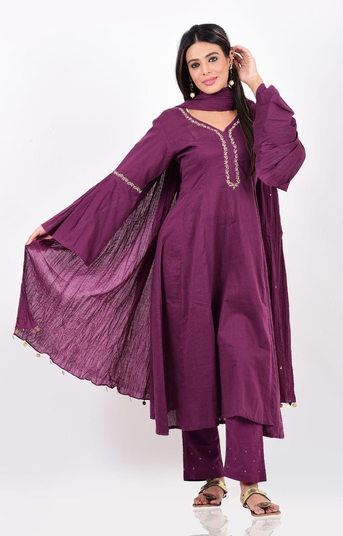 Purple Kalidar Kurta Set