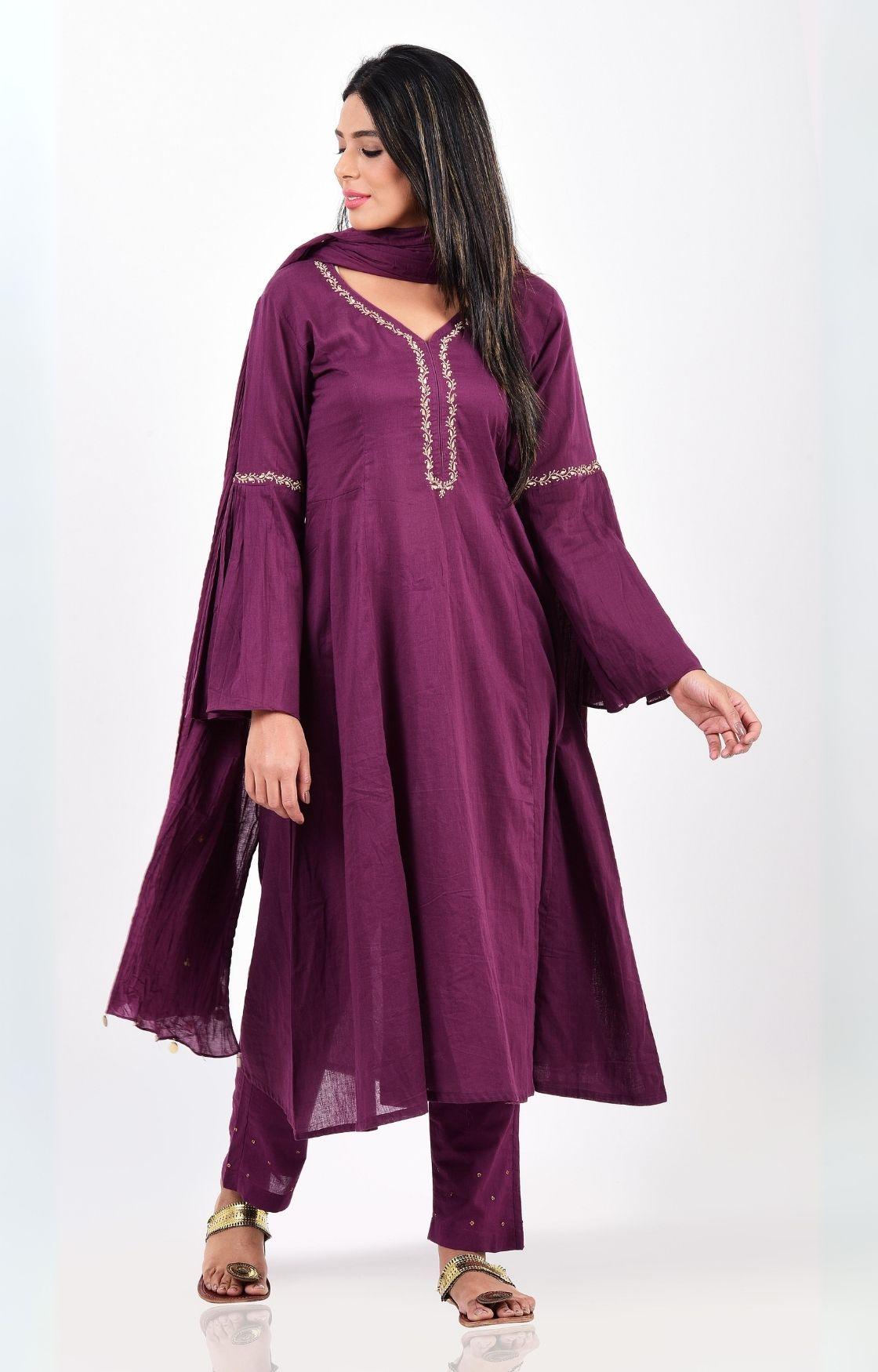 Purple Kalidar Kurta Set