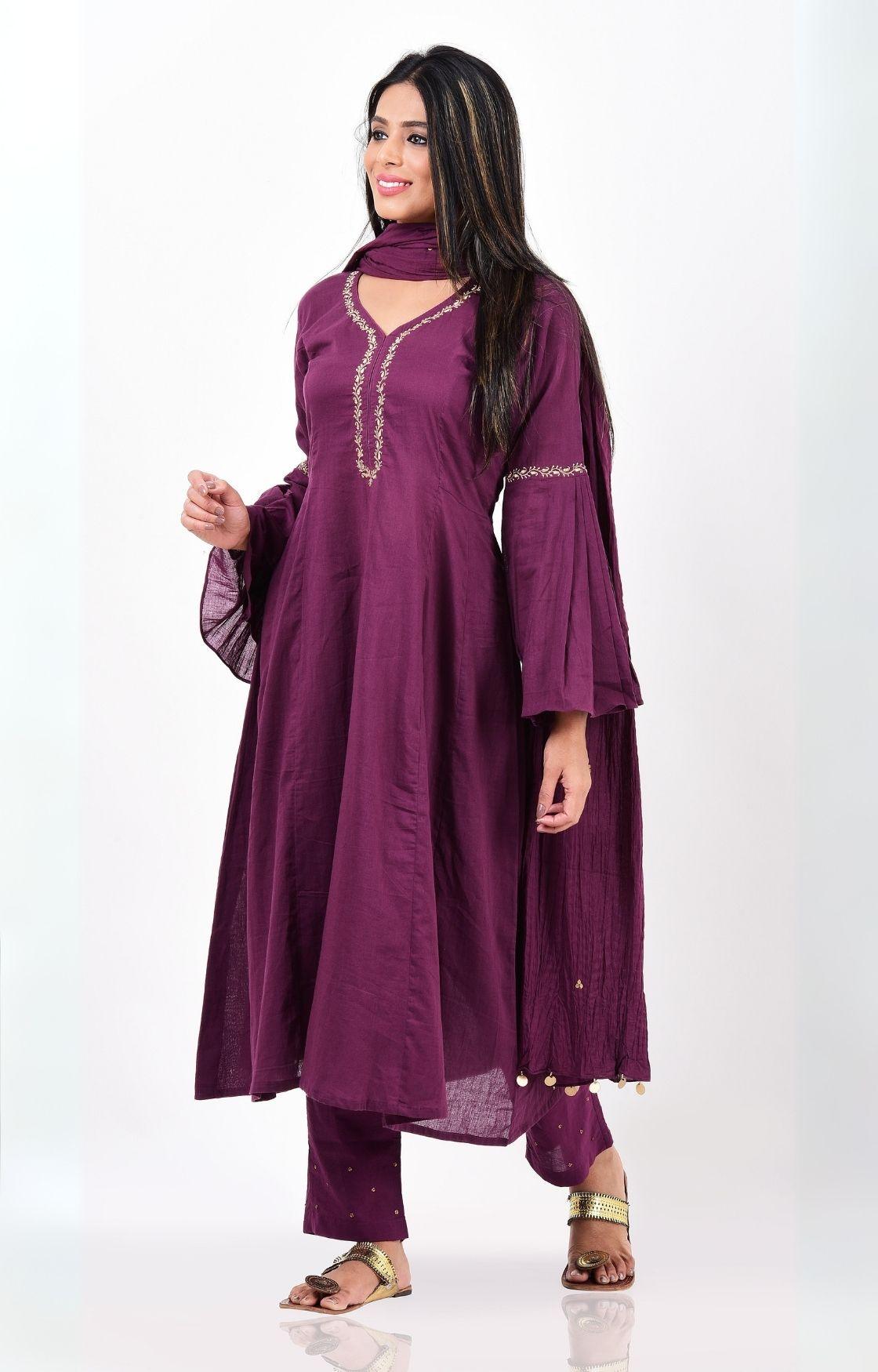 Purple Kalidar Kurta Set