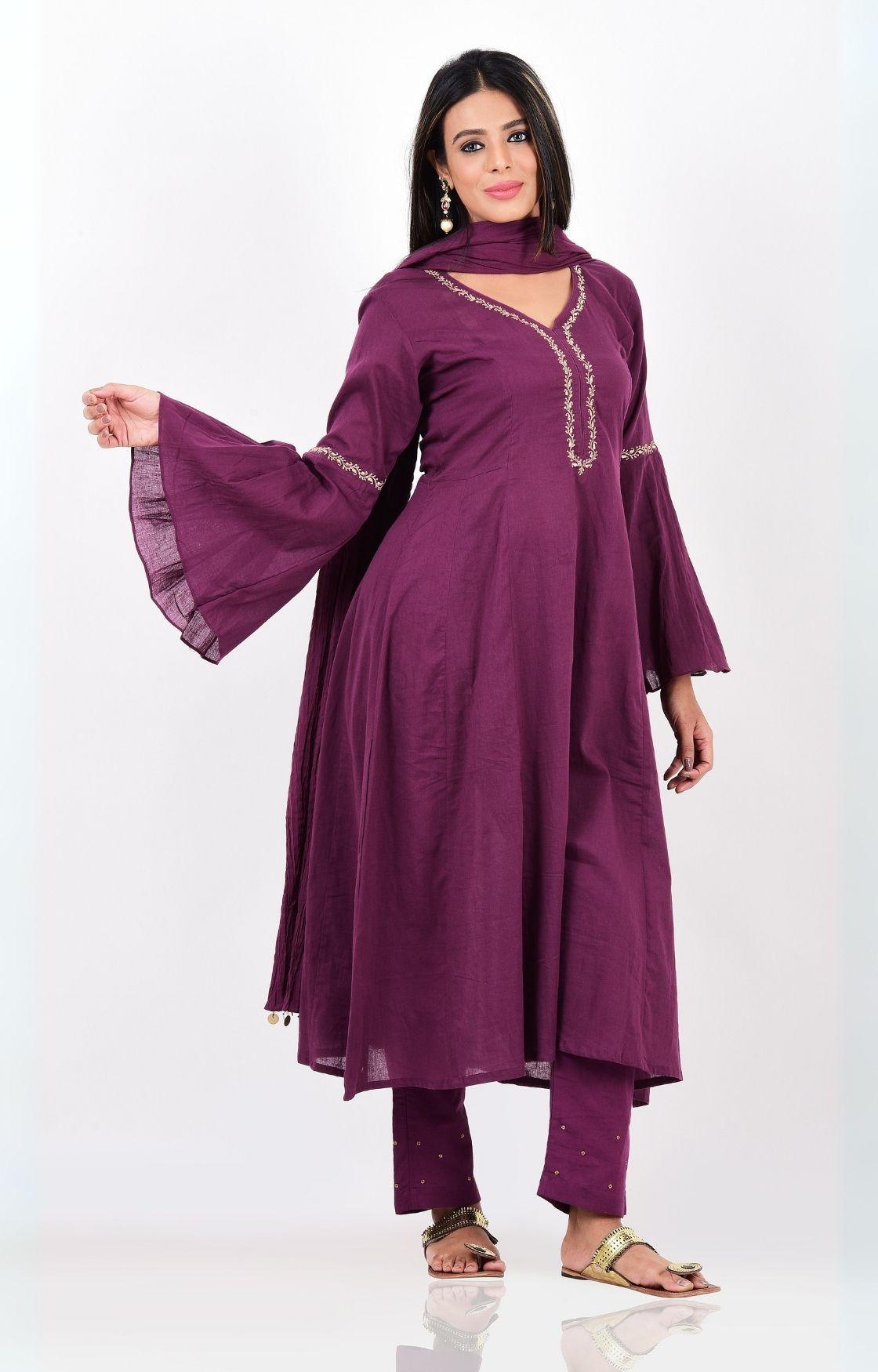 Purple Kalidar Kurta Set