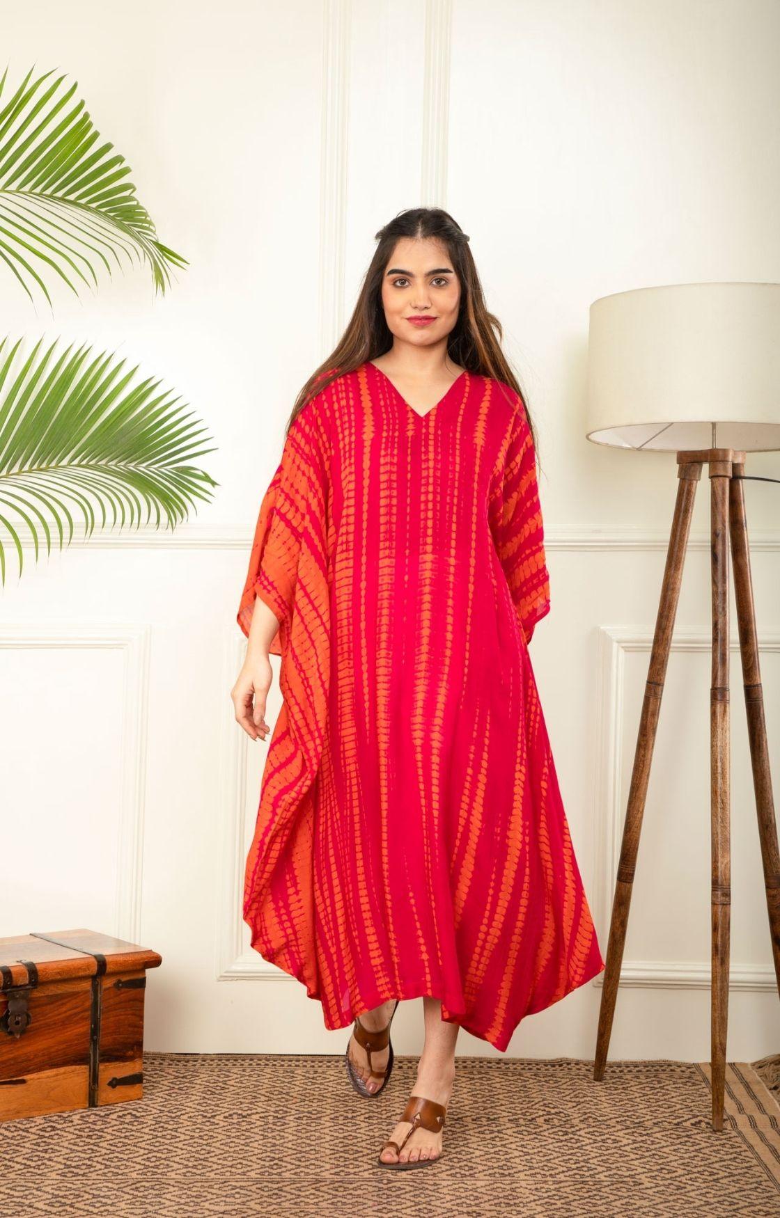 Orange And Pink Rope Tie Dye Cowl Kaftan