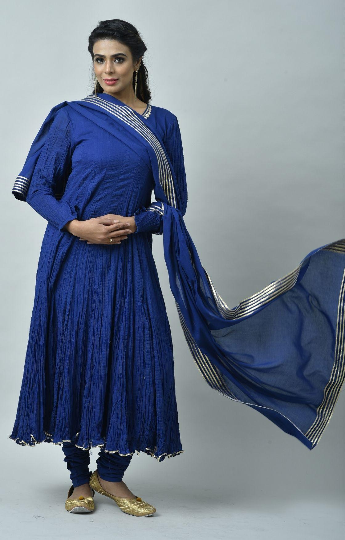 Royal Blue Tie Dye Crinkled Kurta Set