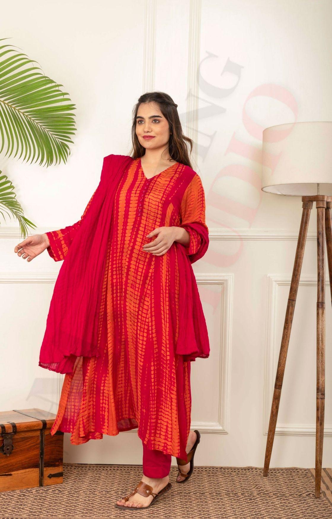 Orange And Pink Rope Tie Dye Kurta Set