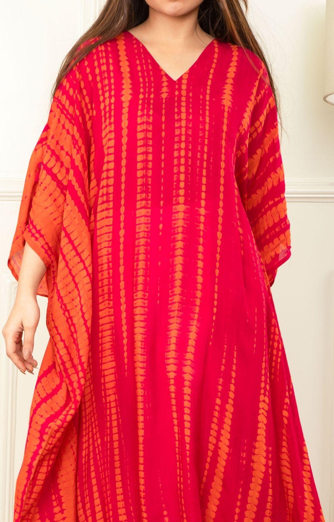 Orange And Pink Rope Tie Dye Cowl Kaftan