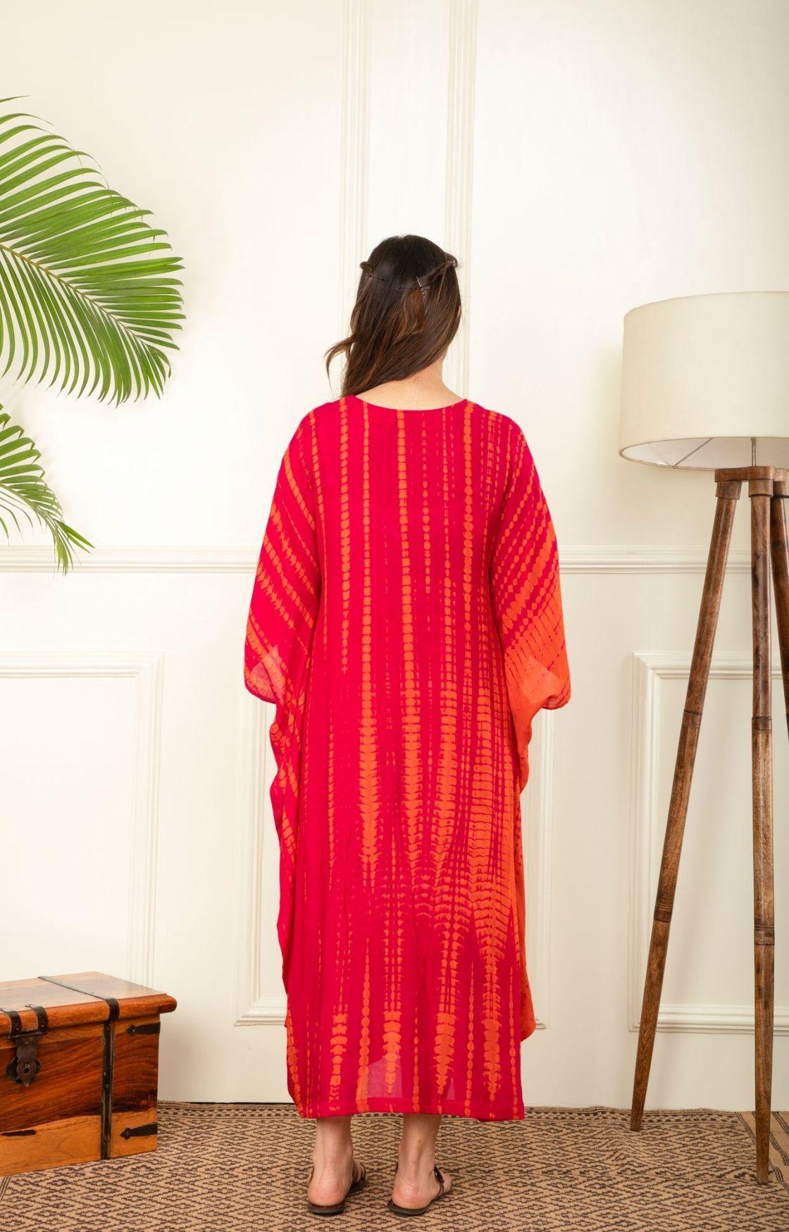 Orange And Pink Rope Tie Dye Cowl Kaftan
