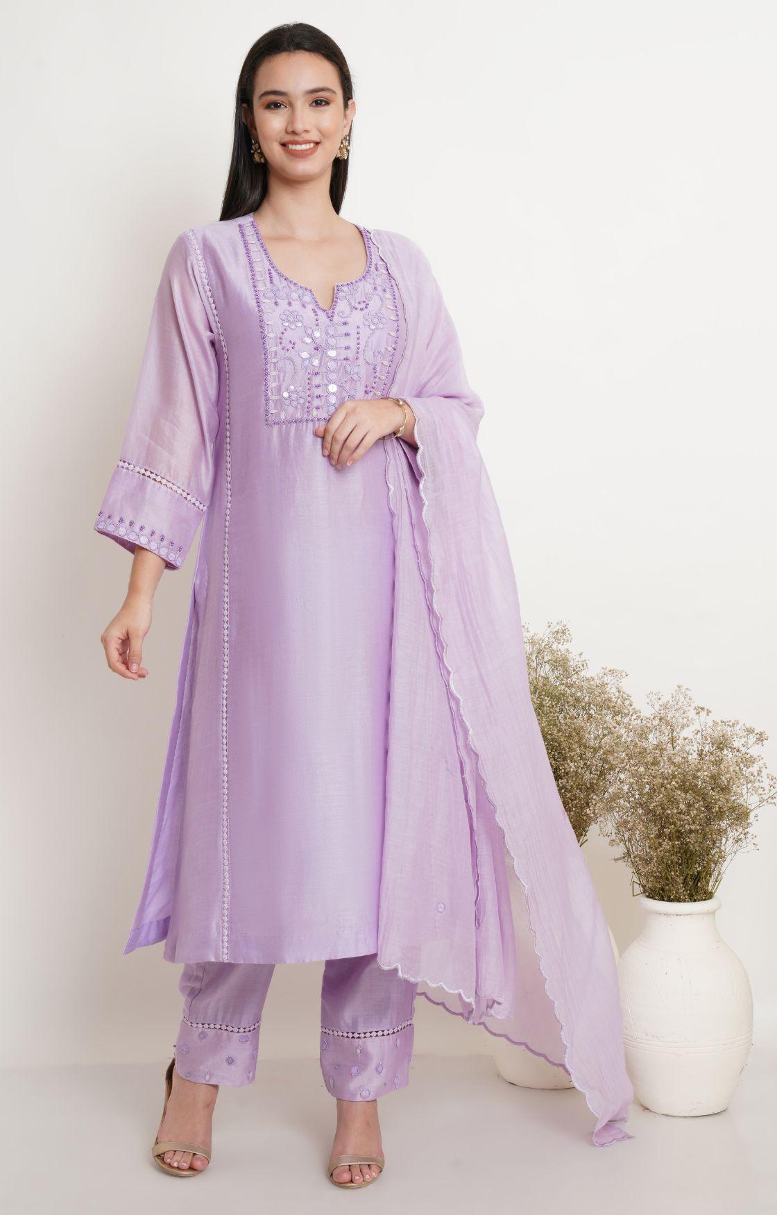 Mauve Tonal Embroidery Kurta Set