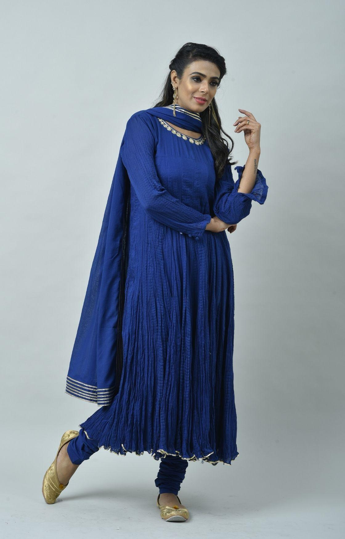 Royal Blue Tie Dye Crinkled Kurta Set