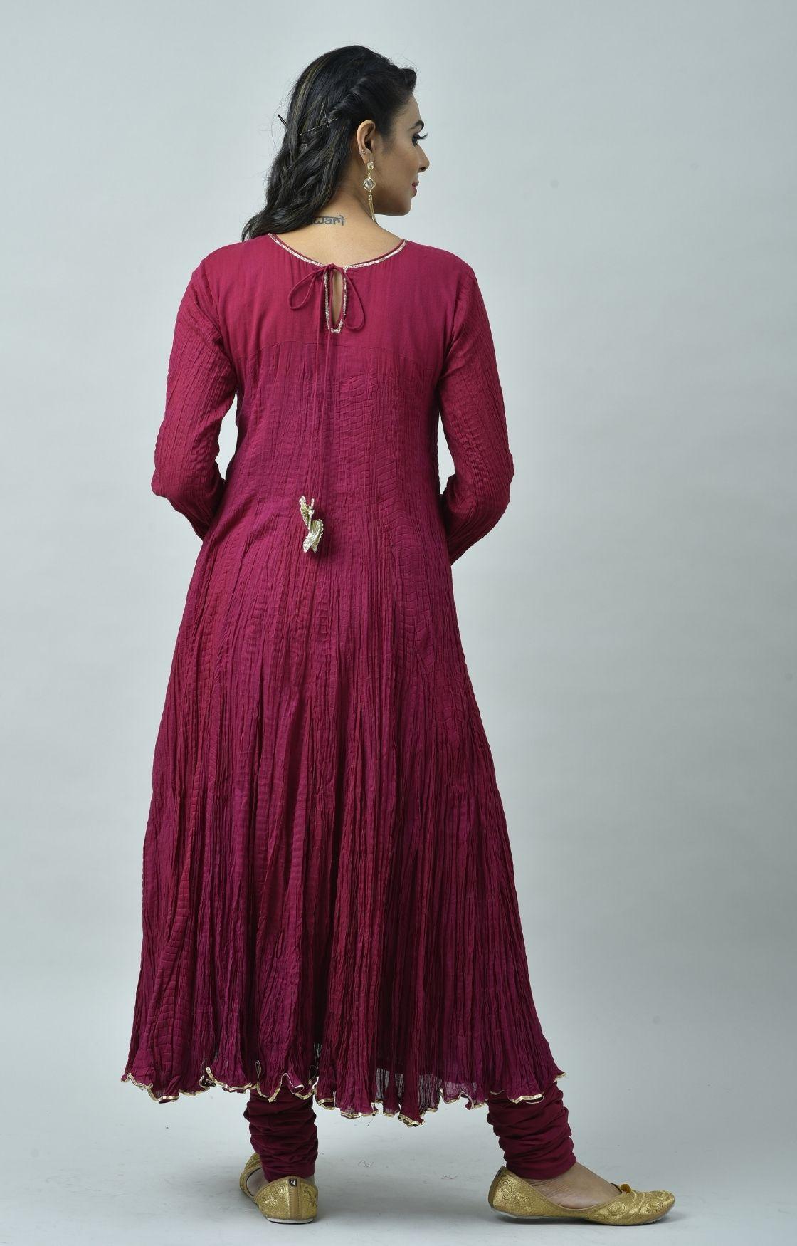 Fuschia Pink Tie Dye Crinkled Kurta Set