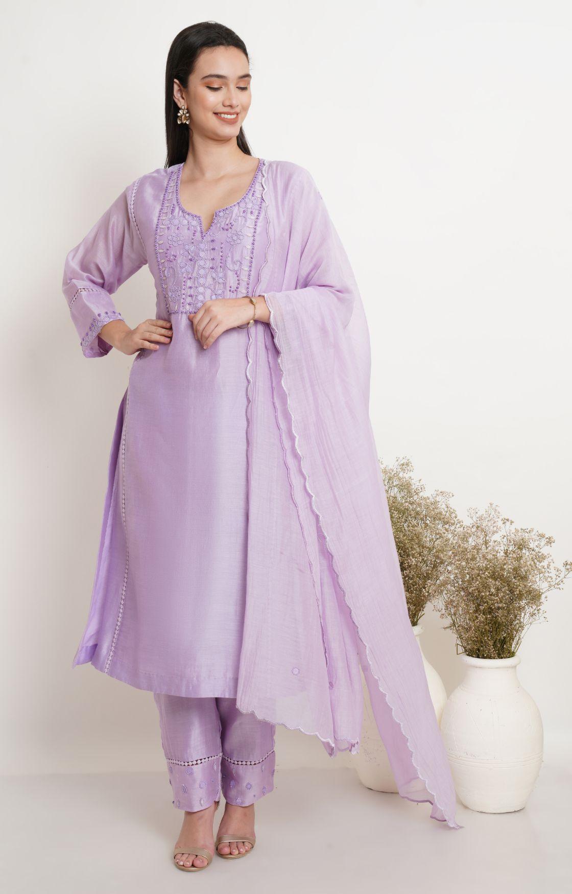 Mauve Tonal Embroidery Kurta Set