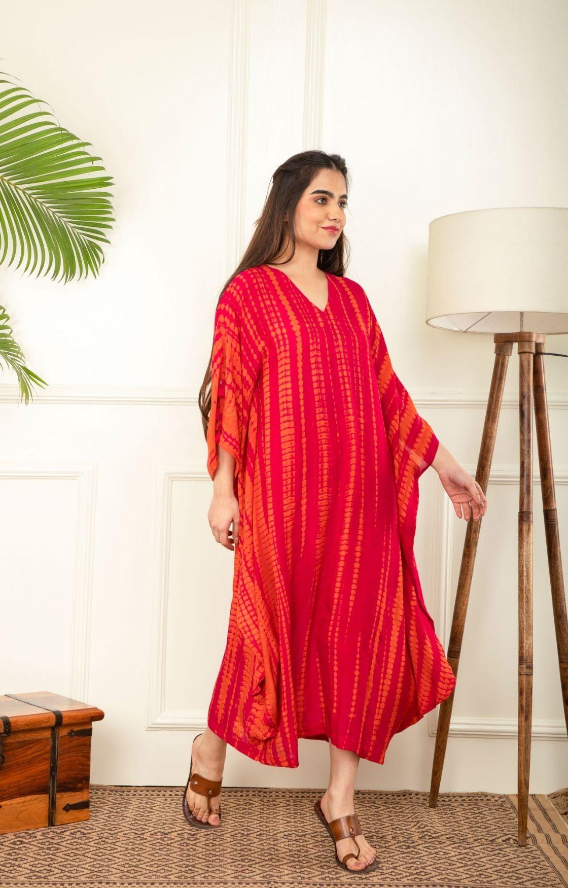 Orange And Pink Rope Tie Dye Cowl Kaftan