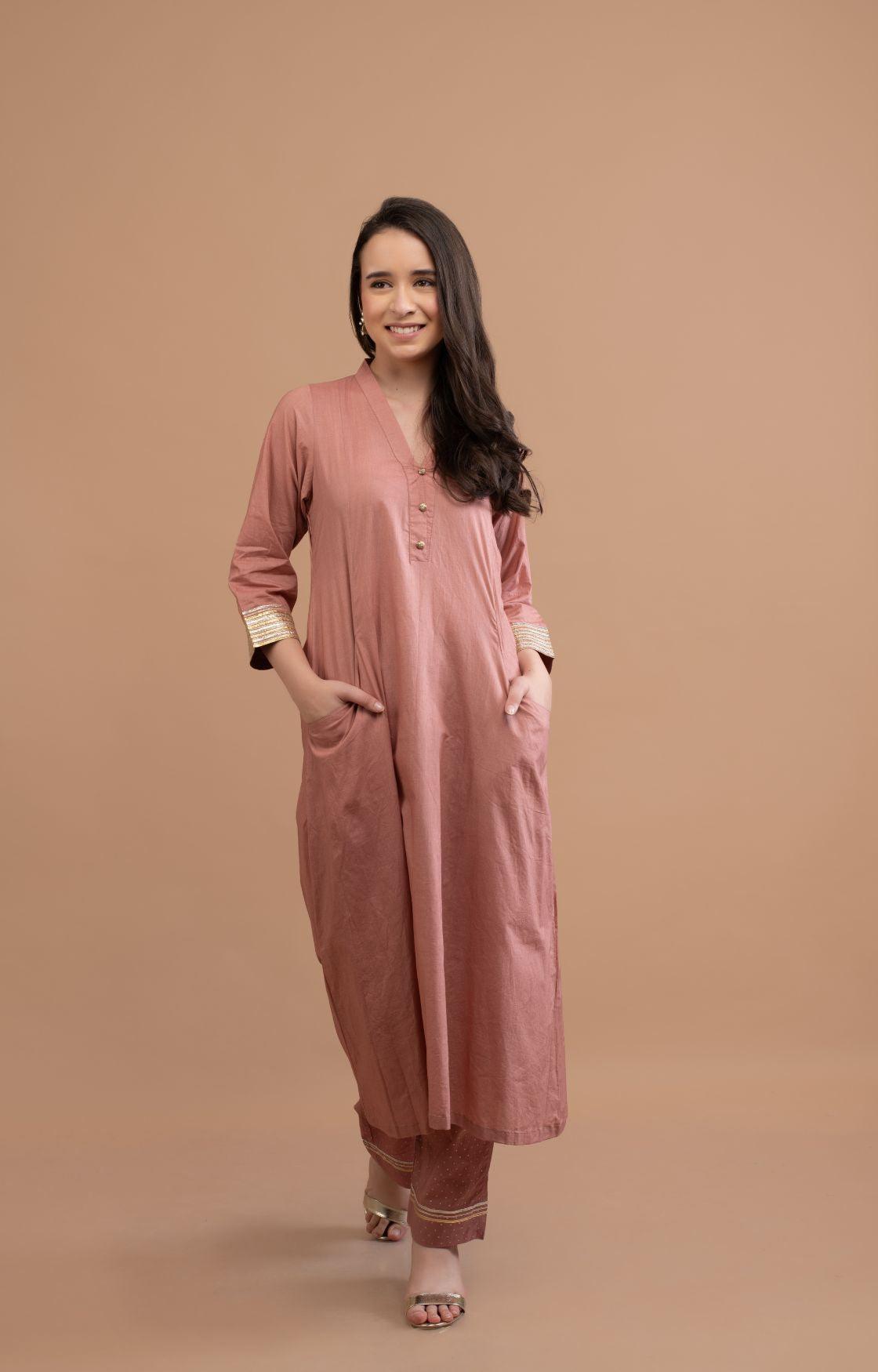 Rose Pink Gota Kurta Set Of 3