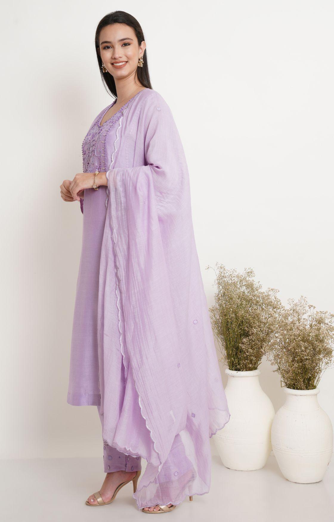 Mauve Tonal Embroidery Kurta Set