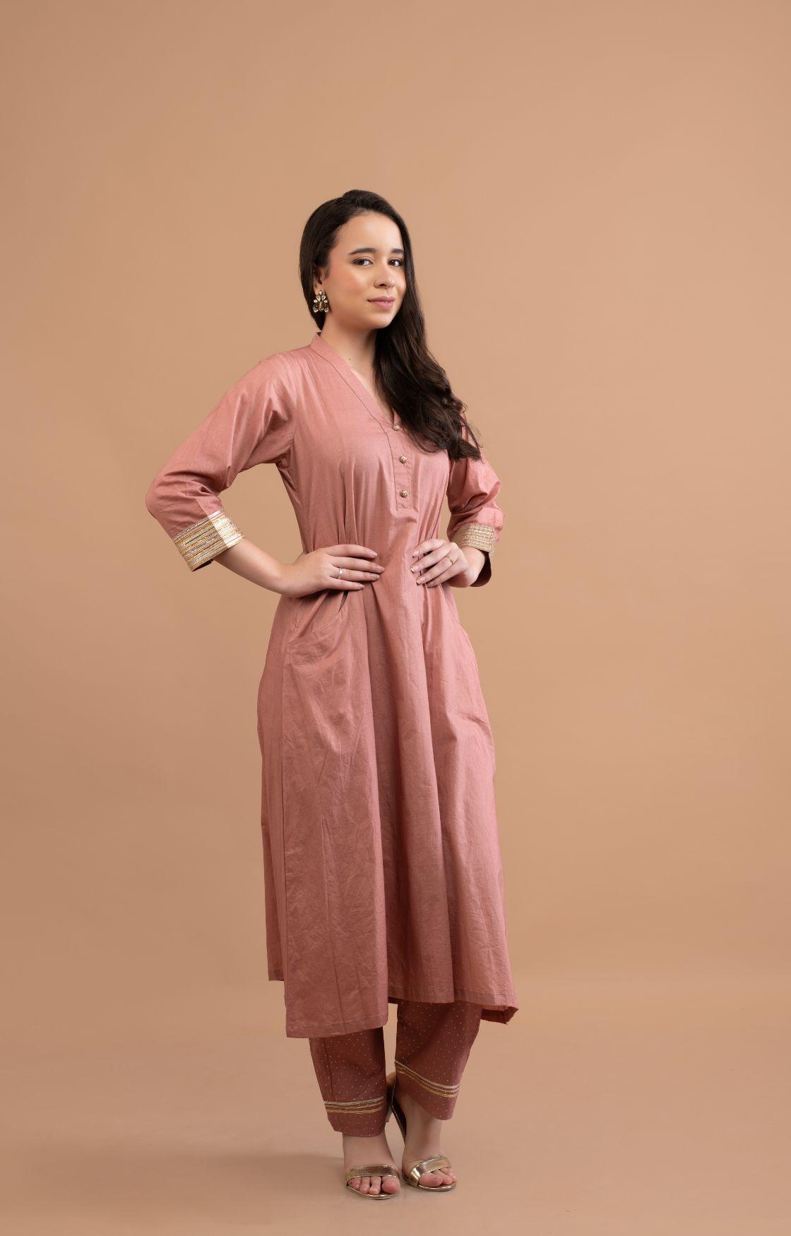 Rose Pink Gota Kurta Set Of 3