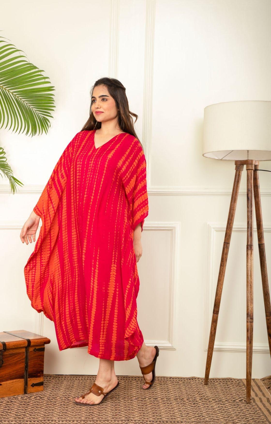 Orange And Pink Rope Tie Dye Cowl Kaftan
