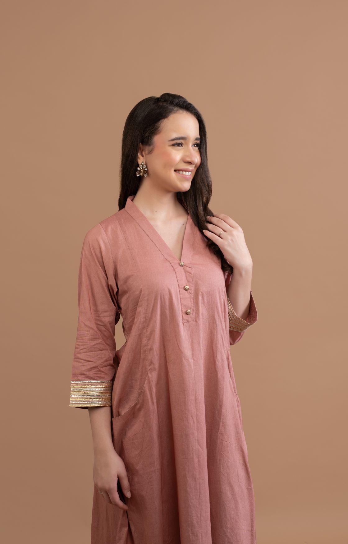 Rose Pink Gota Kurta Set Of 3
