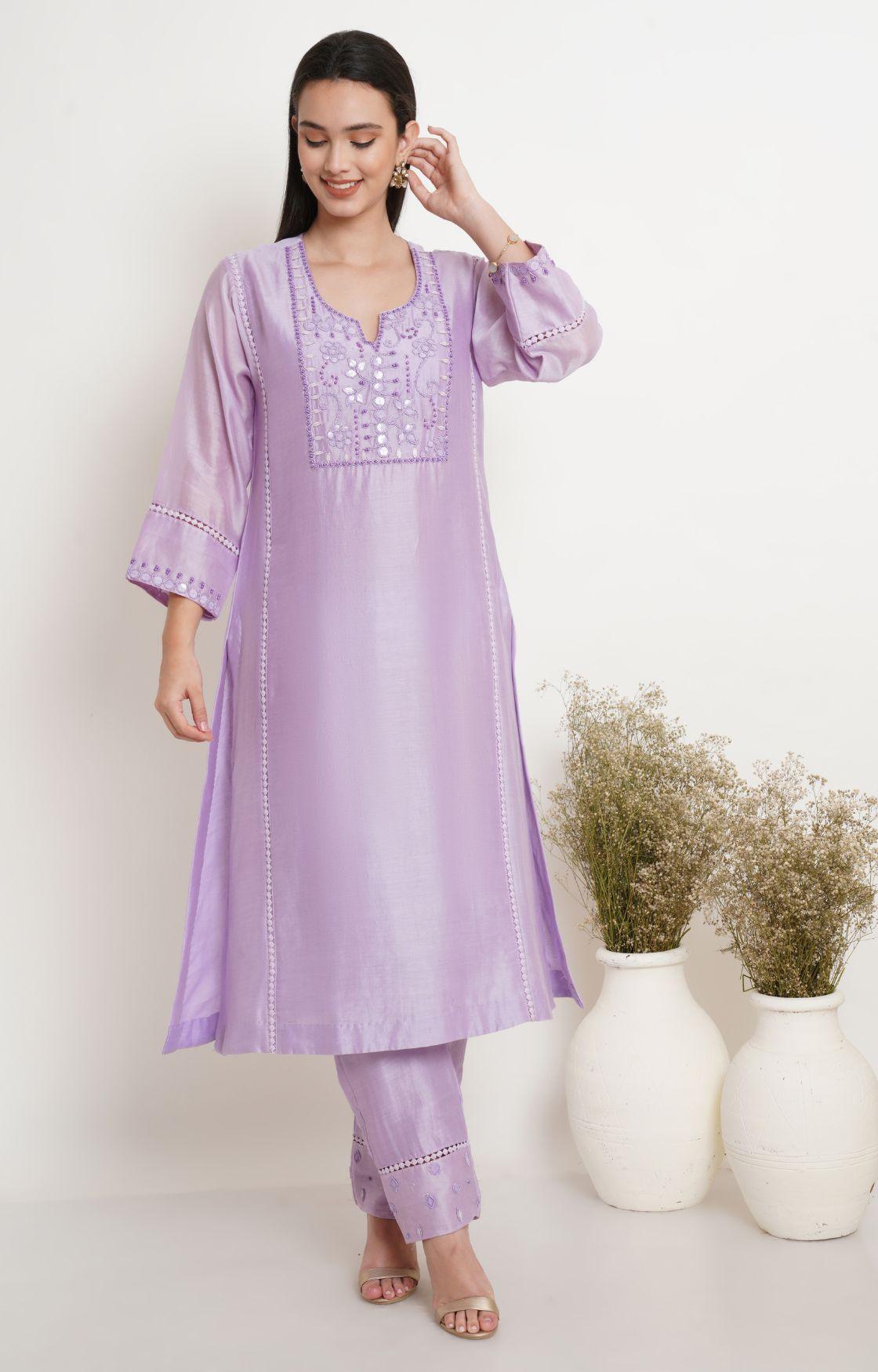 Mauve Tonal Embroidery Kurta Set
