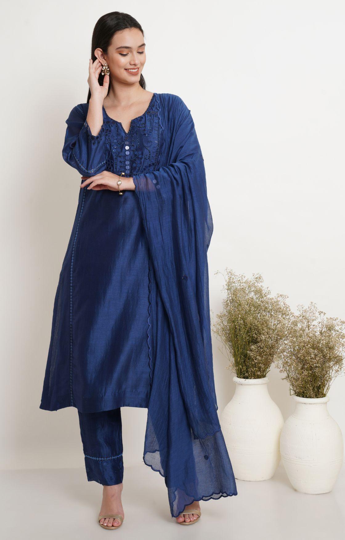 Blue Tonal Embroidery Kurta Set