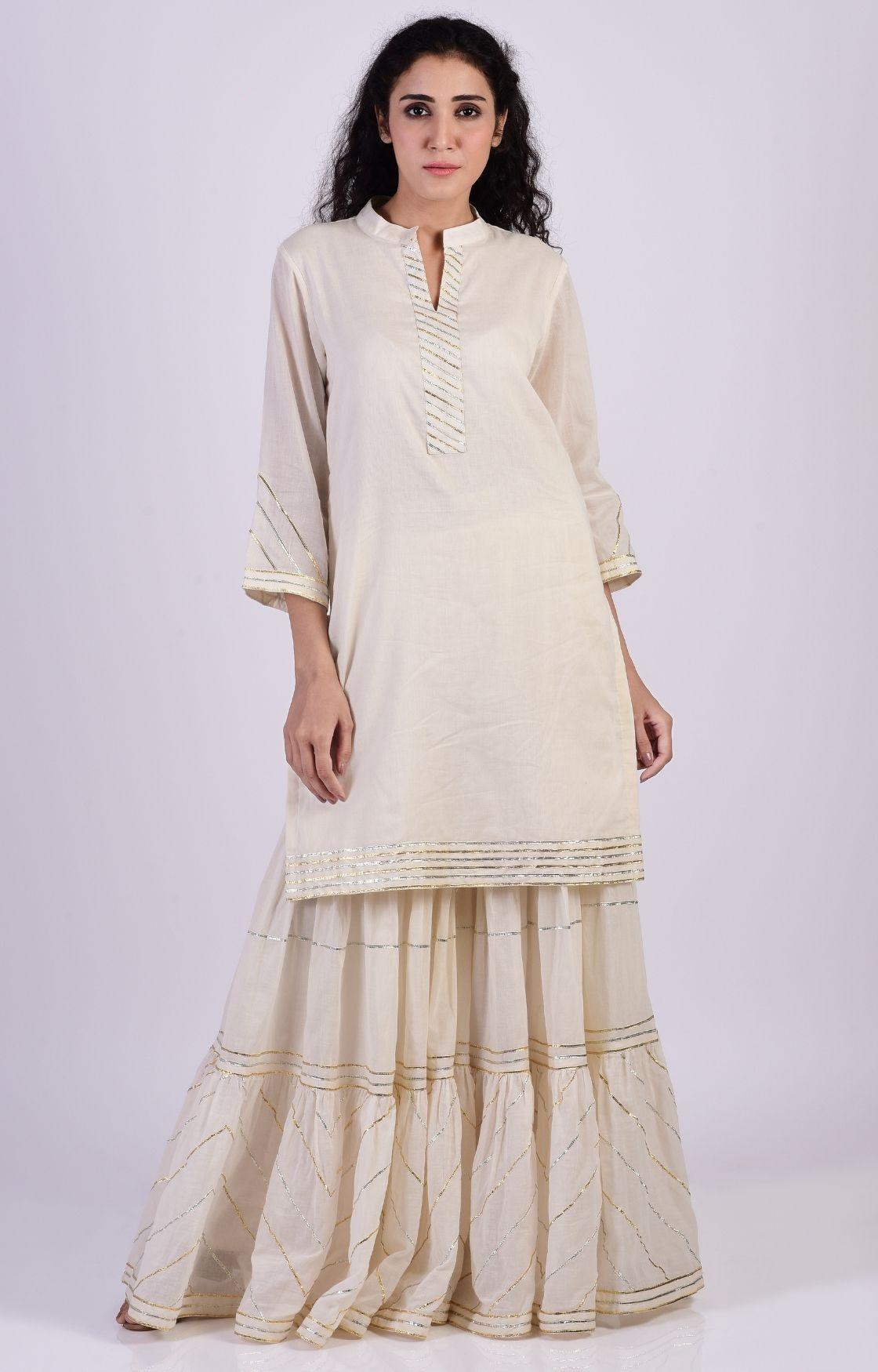 Off White Zig Zag Gota Sharara Set