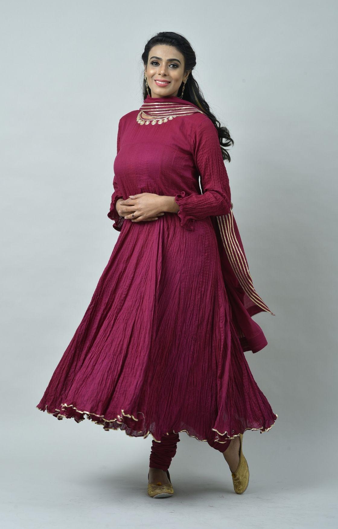 Fuschia Pink Tie Dye Crinkled Kurta Set