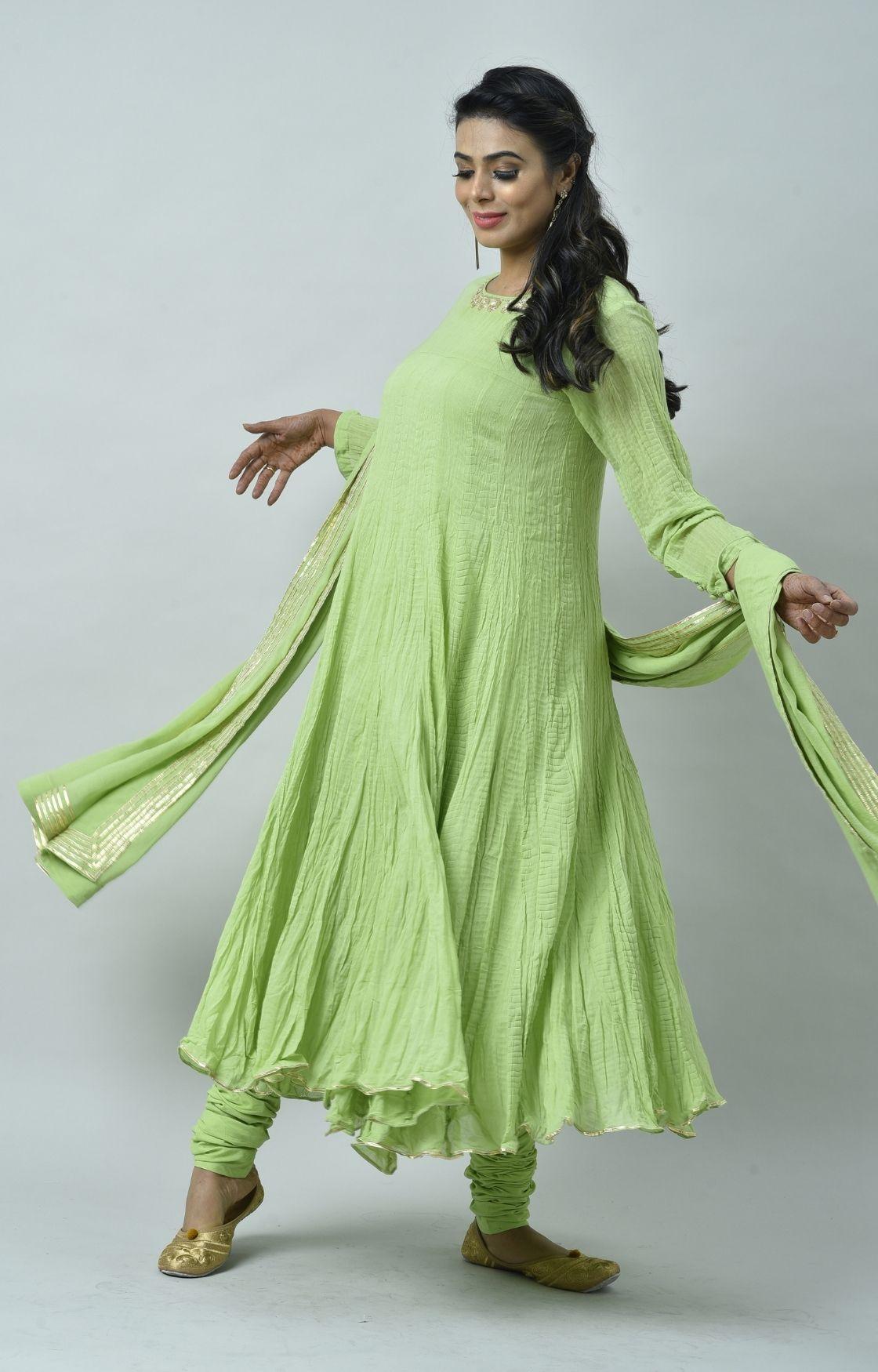 Lime Green Tie Dye Crinkled Kurta Set