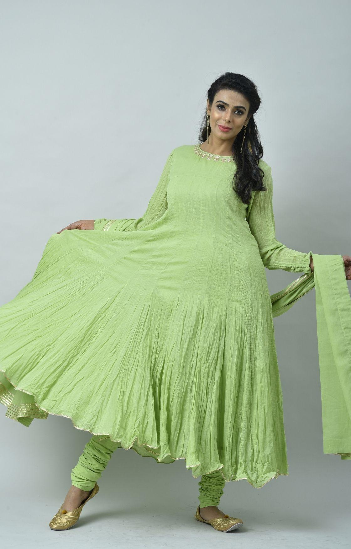 Lime Green Tie Dye Crinkled Kurta Set