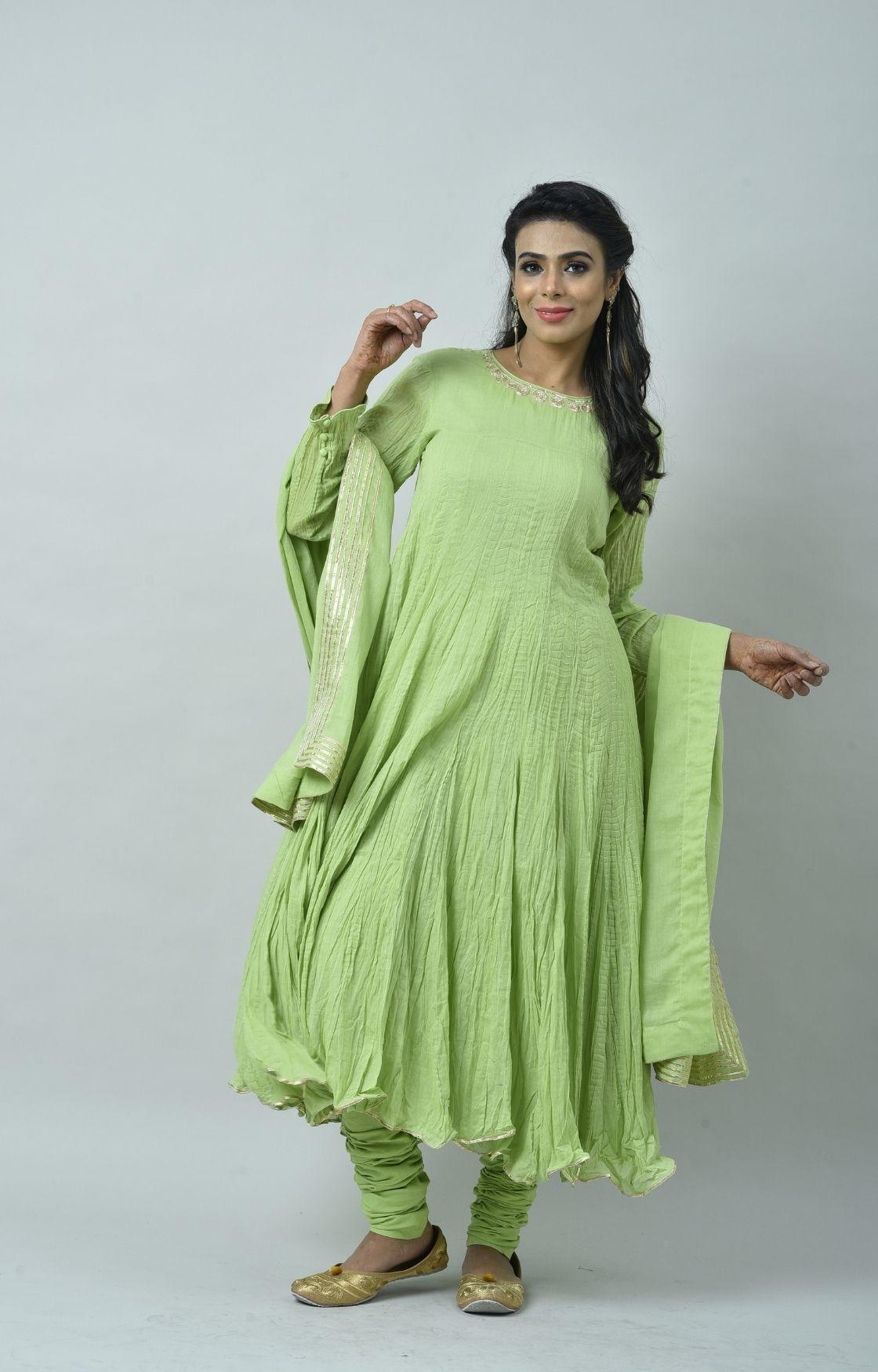 Lime Green Tie Dye Crinkled Kurta Set