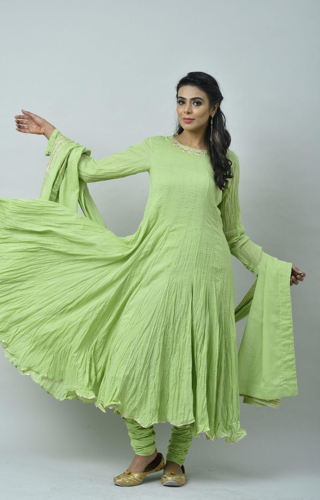 Lime Green Tie Dye Crinkled Kurta Set
