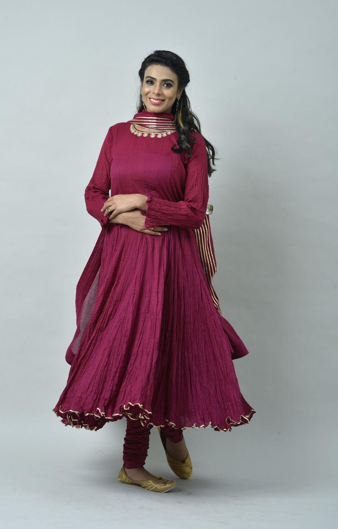 Fuschia Pink Tie Dye Crinkled Kurta Set