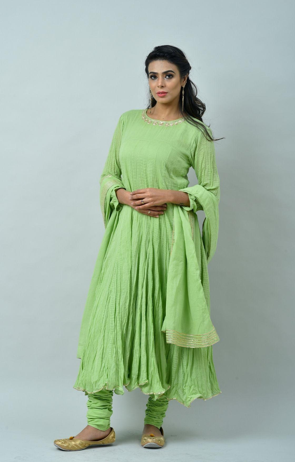 Lime Green Tie Dye Crinkled Kurta Set