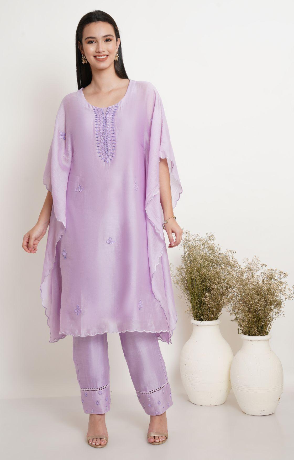 Mauve Tonal Embroidery Kaftan Set