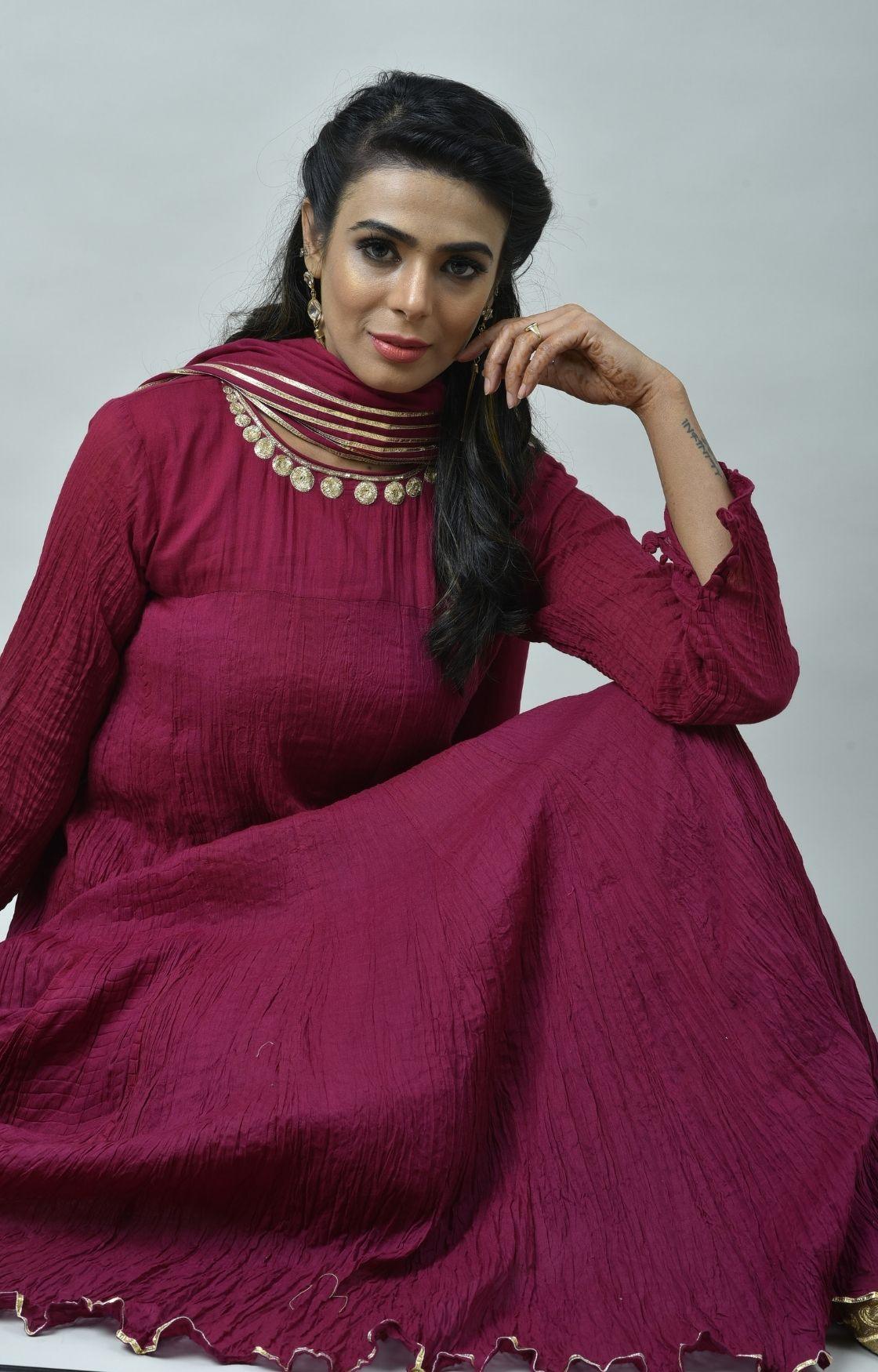 Fuschia Pink Tie Dye Crinkled Kurta Set